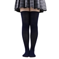 Navy blue over-knee high socks with triple stripes in classic preppy style - One Size / Pure Navy Blue