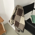 British checkered faux cashmere scarf with fringe in brown and beige tones - 195x70cm / Coffee/Beige Checkerboard