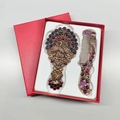 Vintage peacock makeup mirror and comb set in a luxury red gift box for women - Opening Peacock (No. 1) / Red Copper