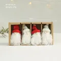 Set van 4 vilten kerstkabouters met rood-witte gebreide mutsen in een geschenkdoos - Baard kleine pop