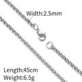 Collana a catena incrociata in acciaio argento 2,5mm lunga 45cm con chiusura a moschettone - Catena a Perle Tonde (Argento 45cm) / Larghezza 2.5mm