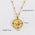 Detail van gouden kompasster ketting met gekleurde stenen en kettingmaat van 40+5cm - 2095-Octagram Kompas