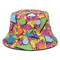 Sombrero de pescador Panamá con estampado geométrico de letras y animales sobre lona - M / Geométrico pop Memphis