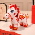 Peluche cheval du zodiaque chinois 2026 en blanc et rouge avec motifs de papier découpé - 16cm / Cheval Découpage de Papier à Quatre Pattes-Blanc