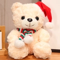 Beige Christmas teddy bear with red hat and striped knit scarf festive soft plush toy - 25cm / White