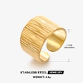 Anello largo regolabile in acciaio inossidabile dorato con texture spazzolata verticale - Anello a Fascia Larga / Oro