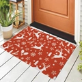 Red Christmas door mat featuring white reindeer and snowflake patterns on a wooden floor - 40*60cm / Red Reindeer Snowflake (CHDT-2024-01301)
