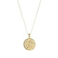 Gold stainless steel coin necklace featuring a floral relief and sparkling zircons - February - Violet