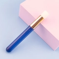 Single lash cleaning brush with blue handle, gold tube, and soft white bristles - Transparent Blue + Gold Ferrule