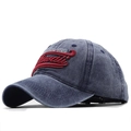 Navy blue washed denim baseball cap with 3D Hawaii Aloha State embroidery design - Adjustable / Navy Blue