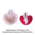 Romantic heart-shaped couple silicone candle mold with detailed size dimensions - Wedding Rose Heart GJ-040