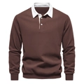 Detailed view of coffee brown Polo sweatshirt with white collar and ribbed cuffs - Brown