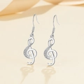 Silver treble clef music note earrings with sparkling white cubic zirconia stones - Note Earrings Led-74