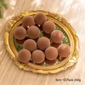 Set of 12 brown flocked 6cm Christmas ornaments on an elegant vintage gold tray - Brown