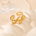 Exaggerated double-layered twisted gold ring in stainless steel with open adjustable band - Streamline Twist - Gold