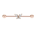 Piercing industriale in oro rosa con farfalla di zirconi per cartilagine orecchio - Pezzo Singolo / Oro rosa