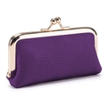 Mini genuine leather coin purse in purple litchi grain with golden metal clasp - Purple