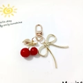Red cherry bow pendant keychain with gold leaves and D-ring clasp alloy accessory - Red Cherry Bow Charm Style (Cherry V)