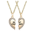 Golden heart pendant necklace set with clear rhinestones and Best Friends engraving - Gold Heart Rhinestone Style (1339)