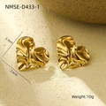 Polished gold heart stud earrings with wrinkled texture finish for women - Crumpled Texture Heart Studs (NMSE-D433-1)