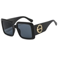Modern square black sunglasses with golden bamboo metal temple accents for women - Black Frame Grey Lens