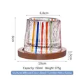 Hand-painted ribbed whiskey glass with colorful stripes and spinning wooden base - Vertical Stripe Color Block Tumbler Glass With Wood Base