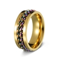 Men's gold-plated titanium ring with rotatable rainbow chain spinner for stress relief - Gold + Multi-color