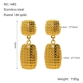Detail of 18K gold plated stainless steel rectangle earrings with textured woven pattern - Gold