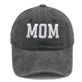 Vintage dark gray washed cotton baseball cap featuring white MOM embroidery on front - M (56-58cm) / Embroidered MOM-Black