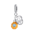 S925 sterling silver basketball hoop charm with orange ball and blue heart crystal - Basketball Hoop Set