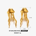 Artistic golden jellyfish drop earrings in stainless steel with measurement details - Polished Jellyfish Drop Earrings-Gold 1