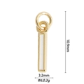 Detail of gold-plated letter charm with white inlay showing dimensions 10.9mm by 3.2mm - Letter I