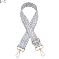 Detail of adjustable gray-white rhombus patterned fabric strap with gold metal buckles - Gold Buckle / L-4 Light Blue