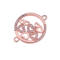 Rose gold round link with micro-pave cubic zirconia and hollow interlaced hearts - Rose Gold Hollow Heart Round (L0542-C)