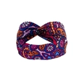 Elastic yoga headband with colorful bohemian paisley pattern and front knot design - Colorful Ethnic Print