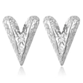 Silver-tone hammered texture heart-shaped stainless steel earrings in minimalist style - Hammered Heart Earrings Steel (MS-392)