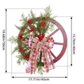 Christmas wreath with vintage red wooden wheel, pine cones, and festive plaid bow decoration - 40cm Diameter With Pinecones