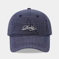 Classic blue and white checkered baseball cap featuring white Donic letter embroidery - Adjustable / Navy Blue