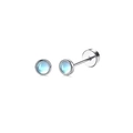Pair of stainless steel stud earrings with round light blue gemstones and screw backs - Opal (0.8mm)