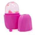 Rose red silicone face ice roller with textured base and frozen flower petals inside - Diamond Pattern - Rose Red