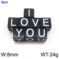 Set of 8pcs 8mm black square stainless steel beads with white I LOVE YOU letters - I LOVE YOU Set (KLJ1195-Z)