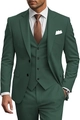 Slim fit dark green three-piece suit for men featuring jacket, vest and trousers - Dark Green