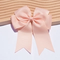 Pink 6-inch ribbed grosgrain ribbon bow hair clip with elegant fishtail streamers - Pink