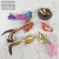 Hand-painted glass bird Christmas ornaments with feathers and glitter for tree decoration - Set 19 (Mixed Color Bird Clips Decor)
