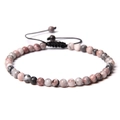 4mm natural multi-colored stone bead bracelet with adjustable black braided cord - Pink Zebra Stone
