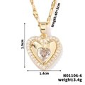 Elegant gold heart pendant necklace with micro-pave cubic zirconia on a wave chain - Gold with White (N01106-6)