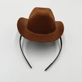 Close-up of brown felt mini cowboy hat headband for party and costume accessories - Denim / Coffee