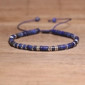 Lapis lazuli beaded bracelet with silver metal spacers and adjustable blue cord - No.83 Lapis Lazuli Type 2