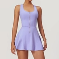 Robe de tennis de sport violette avec fermeture éclair et jupe évasée pour le fitness - XL / Pourpre Romantique