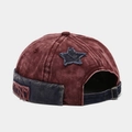 Retro washed canvas docker cap in burgundy and navy with blue star patch detail - Adjustable / Burgundy